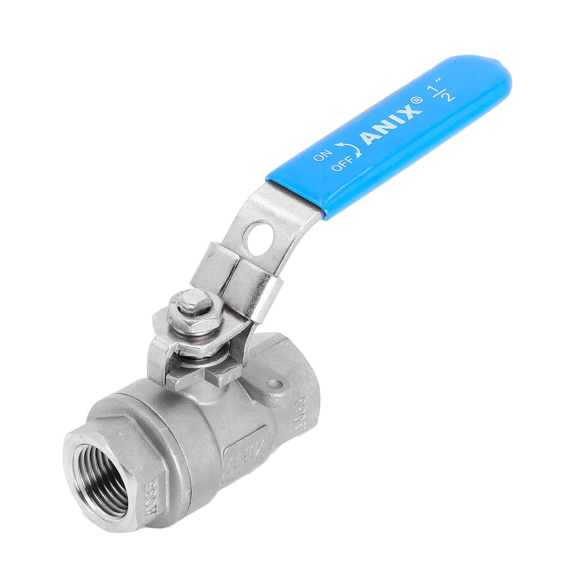 SS316 2-Piece Full Port Ball Valve with NPT Threaded End and Blue Locking Handle