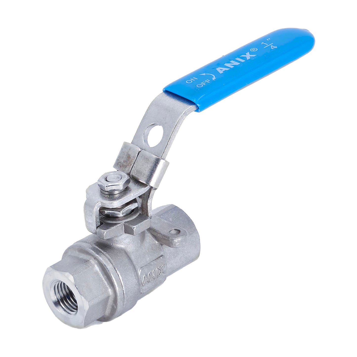 SS316 2-Piece Full Port Ball Valve with FNPT Threaded End and Blue Locking Handle