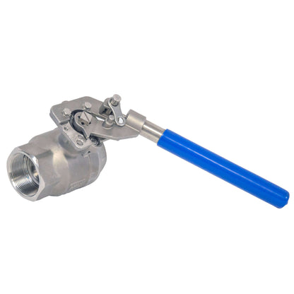 Válvula de bola con manija de seguridad SS316, extremo roscado FNPT, 1000 WOG, acero inoxidable